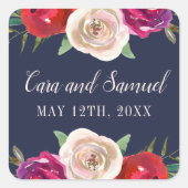 ラディアントフローラネイビーブルーブルゴーニュ結婚レッド スクエアシール (正面)