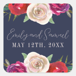 ラディアントフローラネイビーブルーブルゴーニュ結婚レッド スクエアシール