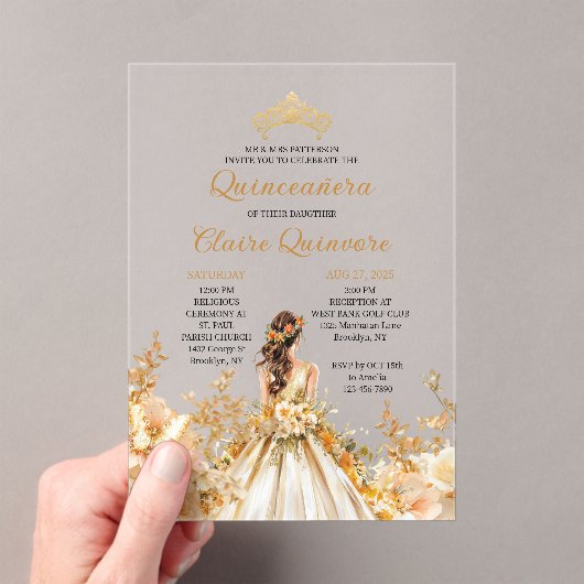 ラディアントフローラプリンセスティアラ金ゴールドキンセアニェラ アクリル招待状 (インサイチュ (ポータブル))