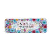 ラディアントブルーエレガントピンクの花差出人住所 ラベル (正面)