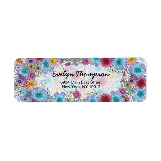 ラディアントブルーエレガントピンクの花差出人住所 ラベル (正面)