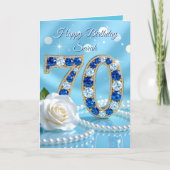 ラディアントブルージェムバラと真珠70誕生日 カード (正面)