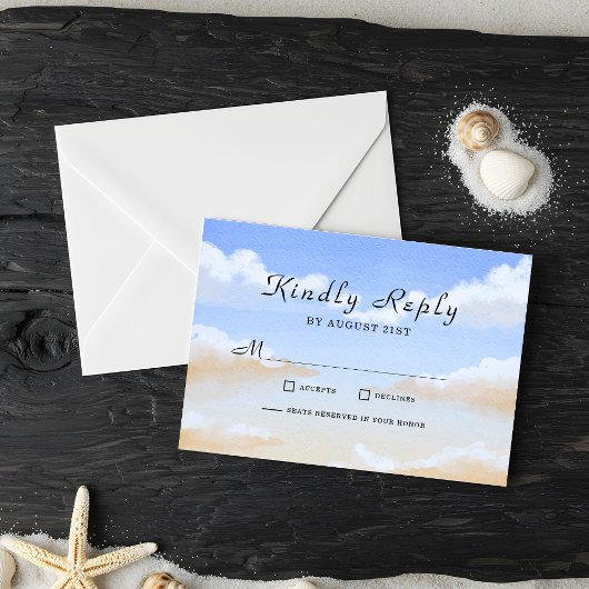 ラディアントブルースカイサマービーチ結婚式RSVPカード 出欠カード