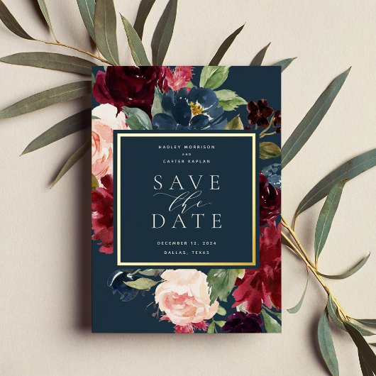 ラディアントブルーム箔押しSave the Date カード