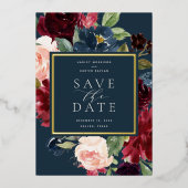 ラディアントブルーム箔押しSave the Date カード (正面)