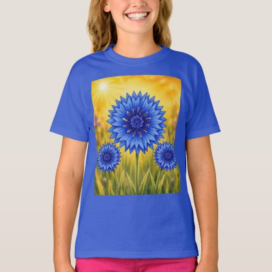 ラディアントペタルシリーズ - ヤグルマギク Tシャツ (正面)