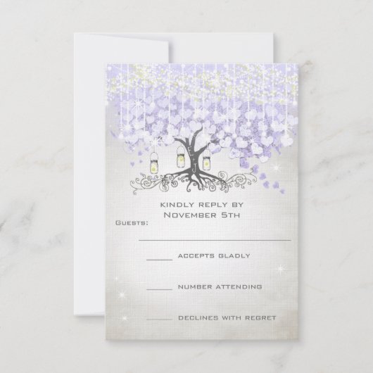 ラディアントラベンダーハートリーフウェディングRSVP 出欠カード (正面)