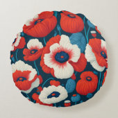 ラディアントレッドフラワー&ポピー ラウンドクッション (正面)