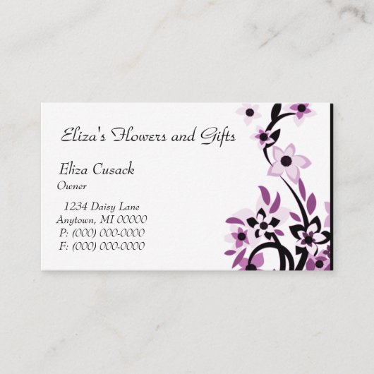 ラディアントレトロフラワーズビジネスカード、ナス 名刺 (正面)