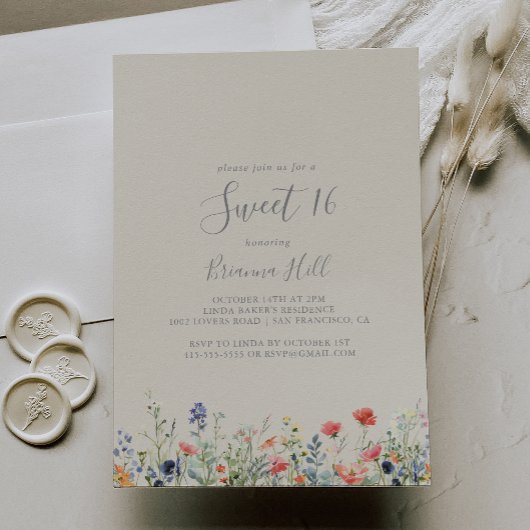 ラディアントワイルドフラワースウィート16誕生日パーティー 招待状