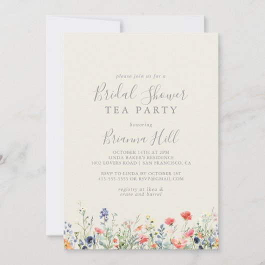 ラディアントワイルドフラワーブライダルシャワーティーパーティー 招待状 (正面)