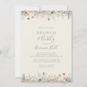 ラディアントワイルドフラワーブランチと泡立つブライダルシャワー 招待状 (正面)