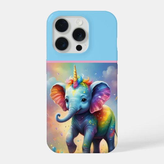 ラディアントワンダーズ: 虹のベイビーユニコーンエレファント iPhoneケース (裏面)