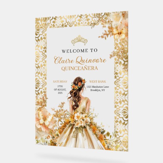 ラディアント開花フローラ金ゴールドプリンセスキンセアニラ アクリルサイン (傾斜)