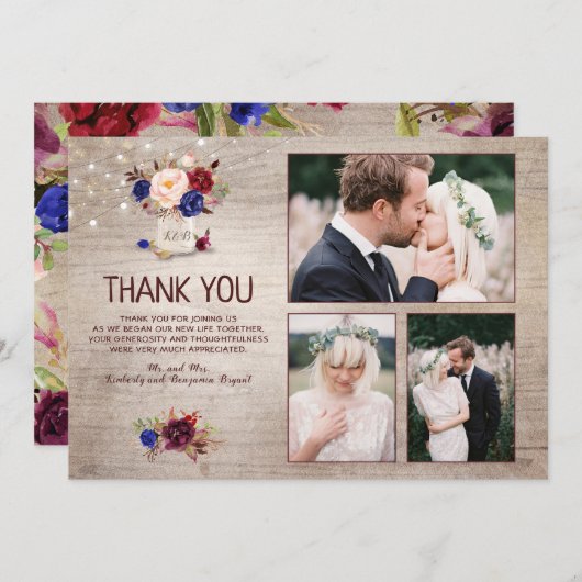 ラディアント開花結婚メイソンJARの感謝の写真 サンキューカード (正面/裏面)