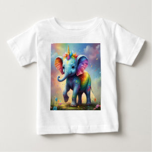 ラディア疑問に思ント:レインボーベビーユニコーン象 ベビーTシャツ