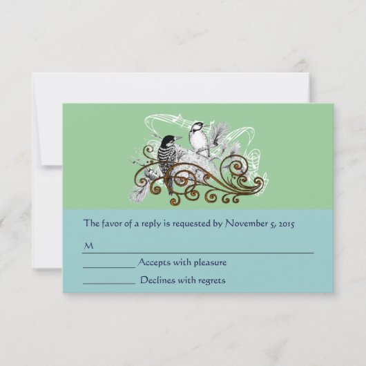 ラディア素朴ンス・ウッドペッカー愛の鳥の結婚数 出欠カード (正面)