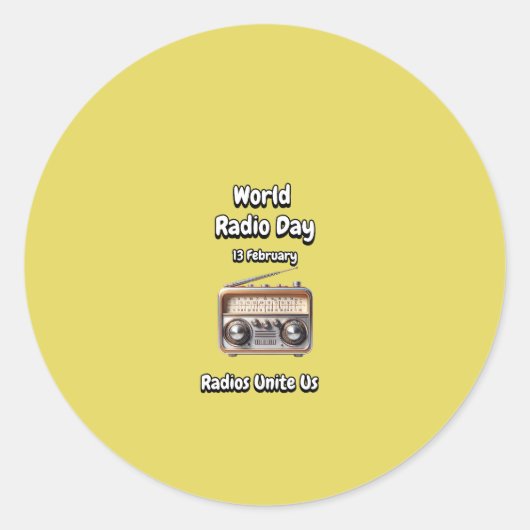 ラディオスは我々を団結させる。World Radio Day(WRD)。 ラウンドシール (正面)