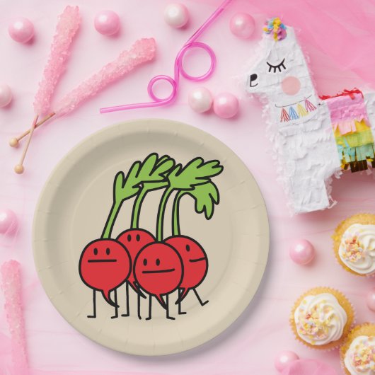 ラディッシュの幸せな束の野菜ラディッシュのグループ ペーパープレート (パーティー)
