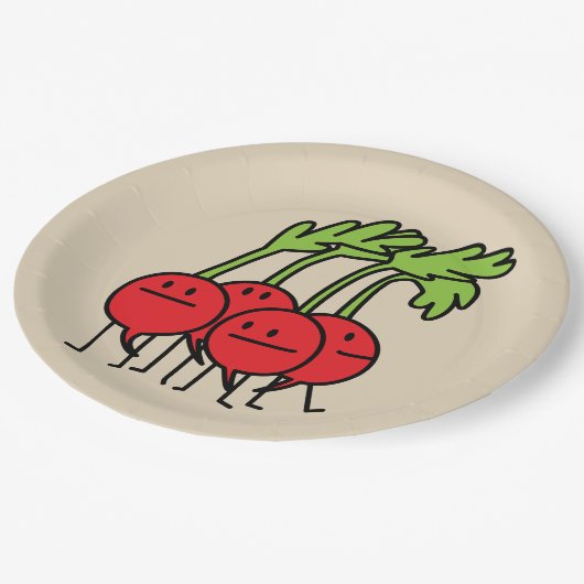 ラディッシュの幸せな束の野菜ラディッシュのグループ ペーパープレート (アングル)
