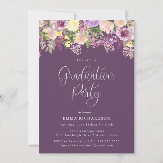 ラディティエレガントングパープルフローラ卒業会 招待状 (正面)