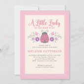 ラディバグかわいいピンクのフローラガールベビーシャワー 招待状 (正面)