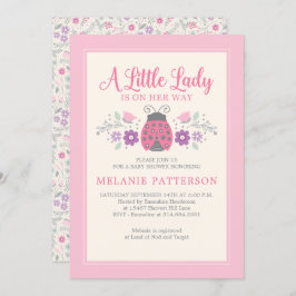 ラディバグかわいいピンクのフローラガールベビーシャワー 招待状