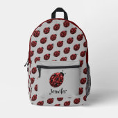 ラディバグが赤いパターンのグレーの名前をカスタムする プリントバックパック (正面)