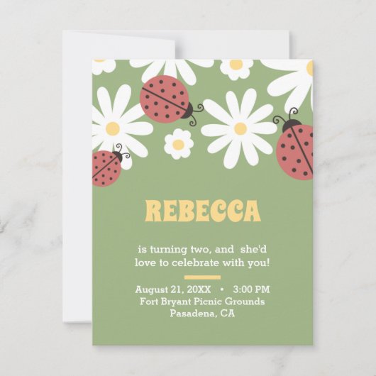 ラディバグとデイジーのフローラフェミニン誕生日の招待 (正面)