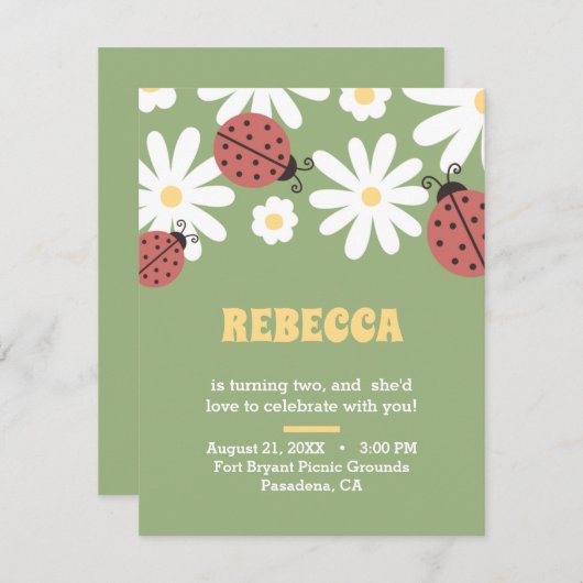 ラディバグとデイジーのフローラフェミニン誕生日の招待 (正面/裏面)