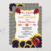 ラディバグとヒマワリ女の子の赤ちゃんシャワー 招待状 (正面/裏面)