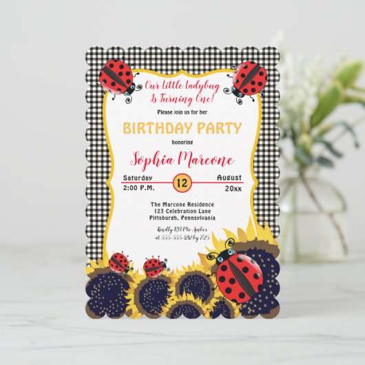 ラディバグとヒマワリ女の子1st誕生日パーティー 招待状 (スタンド正面)