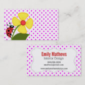 ラディバグとフラワーオン明るい赤紫色水玉模様 名刺 (正面/裏面)