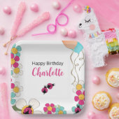 ラディバグとフラワーズスクエアバースデーパーティー ペーパープレート (パーティー)