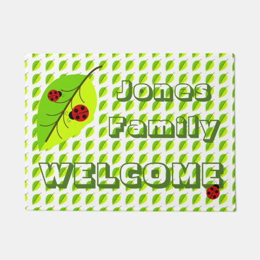 ラディバグとリーフパーソナライズされたの形式 ドアマット (正面)