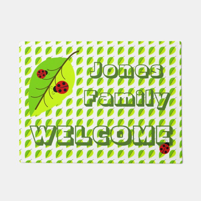 ラディバグとリーフパーソナライズされたの形式 ドアマット (正面)