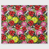 ラディバグと花かわいらし庭虫模様 ラッピングペーパー (フラット)