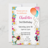 ラディバグと花の誕生日パーティーへの招待 招待状 (正面)