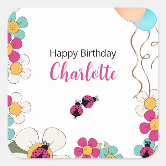 ラディバグと花の誕生日パーティー スクエアシール (正面)