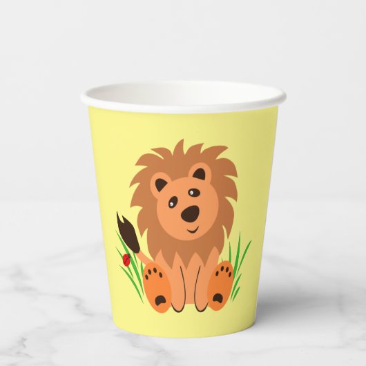 ラディバグと草の中の可愛いライオン、子供の誕生日 紙コップ (裏面)