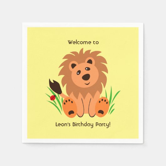 ラディバグのある草の中の可愛いライオン スタンダードカクテルナプキン (正面)