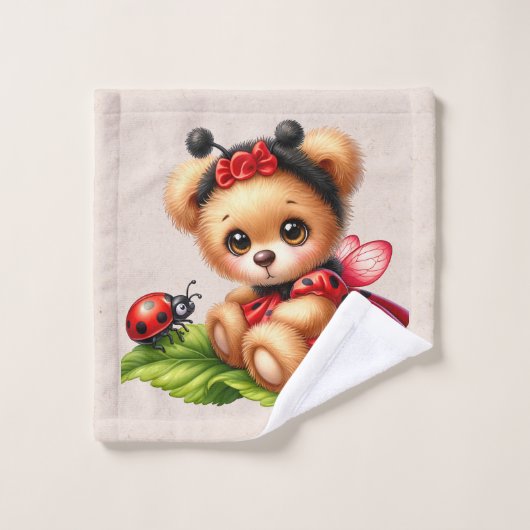 ラディバグのような格好をした可愛らしいテディベア バスタオルセット (ウォッシュタオル)