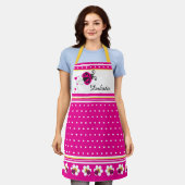 ラディバグのハート点と花のピンクの白い黄色 エプロン (着用した状態)