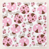 ラディバグのパターン,かわいいラディバグ,ピンクのラディバグ ガラスコースター (正面)