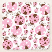 ラディバグのパターン,かわいいラディバグ,ピンクのラディバグ スクエアペーパーコースター (正面)