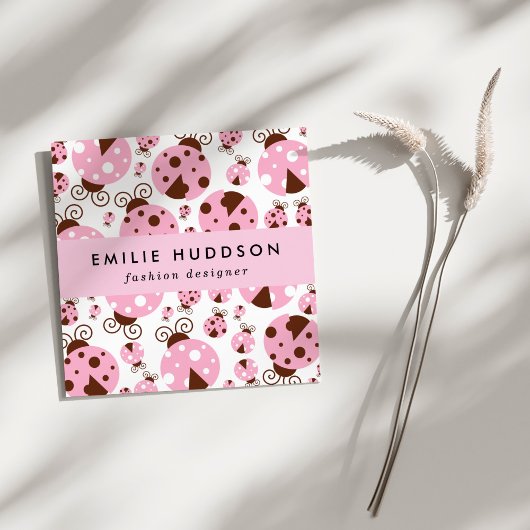 ラディバグのパターン，かわいいラディバグ，ピンクのラディバグ スクエア名刺