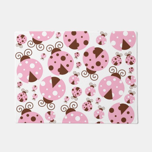 ラディバグのパターン，かわいいラディバグ，ピンクのラディバグ ドアマット (正面)