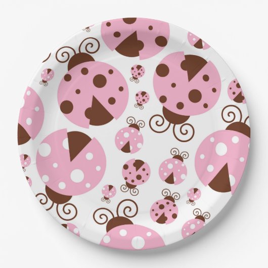 ラディバグのパターン,かわいいラディバグ,ピンクのラディバグ ペーパープレート (正面)