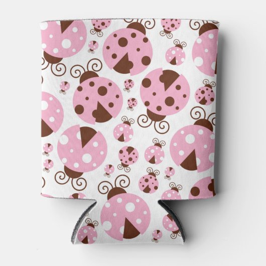 ラディバグのパターン，かわいいラディバグ，ピンクのラディバグ 缶クーラー (正面)