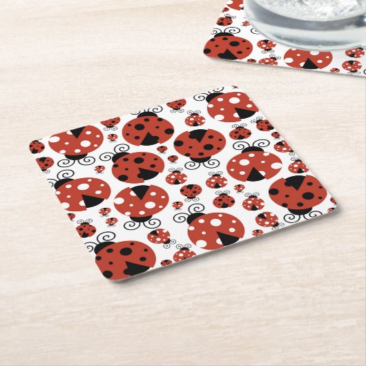 ラディバグのパターン，かわいいラディバグ，赤いラディバグ スクエアペーパーコースター (アングル)